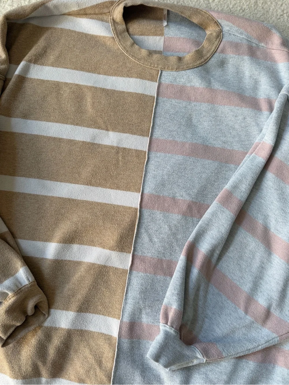 Free People Uptown Stripe Pullover Sweater Large L Camel Pink Gray